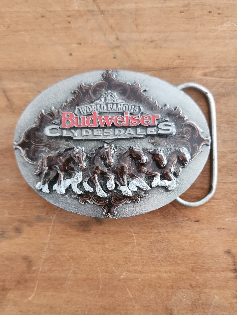 Budweiser Clydesdales Oval Belt Buckle - Red, Brown & Silver